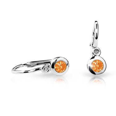 Dětské náušnice Danfil C1537 z bílého zlata s kamínkem Orange, zapínání brizura