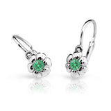 Dětské náušnice Danfil kytičky C2151 z bílého zlata s kamínkem Emerald Green, zapínání brizura