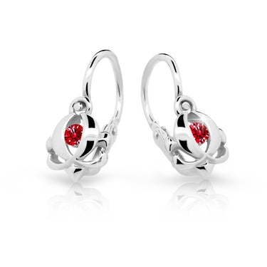 Dětské náušnice Danfil C2218 z bílého zlata s kamínkem Ruby Dark, zapínání brizura