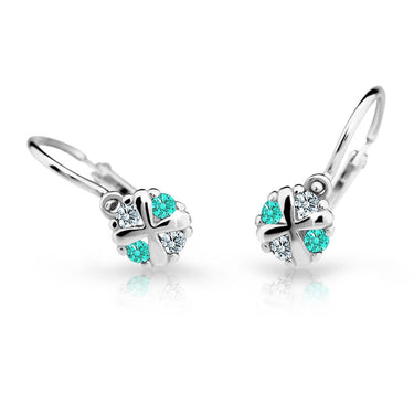 Dětské náušnice Danfil C2153 z bílého zlata s kamínky Mint Green, zapínání brizura