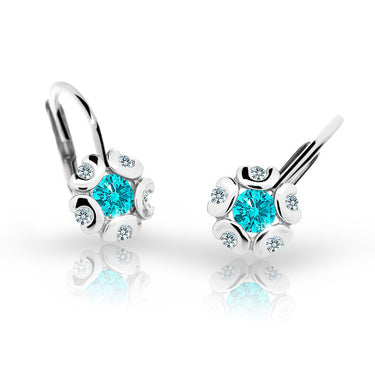 Dětské náušnice Danfil kytičky C2178 z bílého zlata s kamínkem Mint Green, zapínání klapka