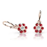 Dětské náušnice Danfil kytičky C1737 z růžového zlata s kamínky Ruby Dark, zapínání brizura