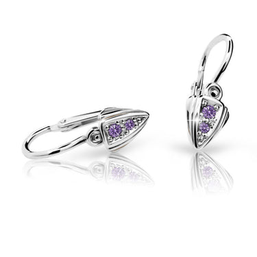 Dětské náušnice Danfil C1899 z bílého zlata s kamínky Amethyst, zapínání brizura