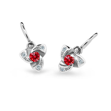 Dětské náušnice Danfil C2203 z bílého zlata s kamínkem Ruby Dark, zapínání brizura