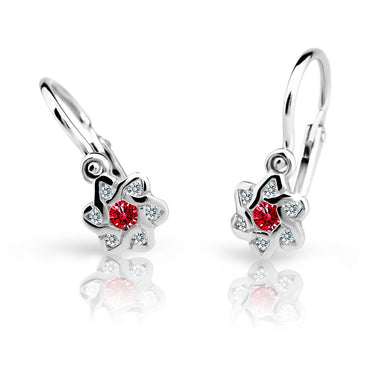 Dětské náušnice Danfil kytičky C2149 z bílého zlata s kamínkem Ruby Dark, zapínání brizura