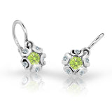 Dětské náušnice Danfil kytičky C2178 z bílého zlata s kamínkem Peridot Green, zapínání brizura