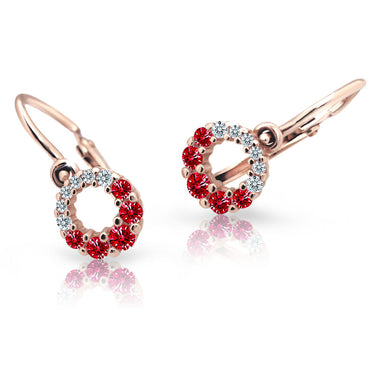 Dětské náušnice Danfil C2154 z růžového zlata s kamínky Ruby Dark, zapínání brizura