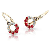 Dětské náušnice Danfil C2154 ze žlutého zlata s kamínky Ruby Dark, zapínání brizura