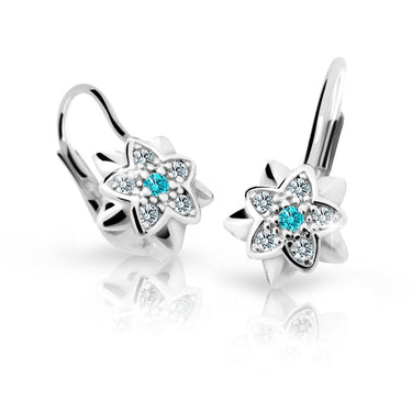 Dětské náušnice Danfil kytičky C2210 z bílého zlata s kamínkem Mint Green, zapínání klapka