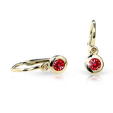 Dětské náušnice Danfil C1537 ze žlutého zlata s kamínkem Ruby Dark, zapínání brizura