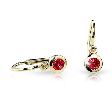 Dětské náušnice Danfil C1537 ze žlutého zlata s kamínkem Ruby Dark, zapínání brizura