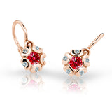 Dětské náušnice Danfil kytičky C2178 z růžového zlata s kamínkem Ruby Dark, zapínání brizura