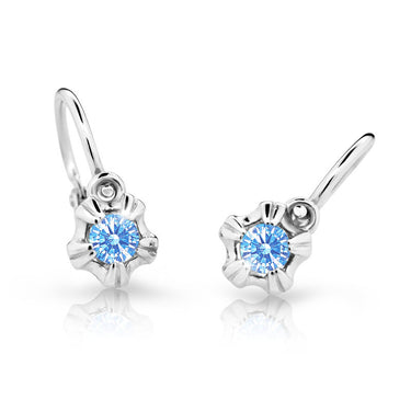 Dětské náušnice Danfil C2158 z bílého zlata s kamínkem Arctic Blue, zapínání brizura