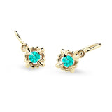 Dětské náušnice Danfil C2212 ze žlutého zlata s kamínkem Mint Green, zapínání brizura