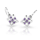 Dětské náušnice Danfil kytičky C2215 z bílého zlata s kamínky Amethyst, zapínání brizura