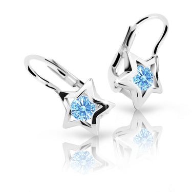 Dětské náušnice Danfil hvězdičky C1942 z bílého zlata s kamínkem Arctic Blue, zapínání klapka