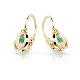 Dětské náušnice Danfil C2218 ze žlutého zlata s kamínkem Emerald Green, zapínání brizura
