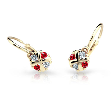 Dětské náušnice Danfil C2153 ze žlutého zlata s kamínky Ruby Dark, zapínání brizura