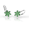 Dětské náušnice Danfil kytičky C2206 z bílého zlata s kamínky Emerald Green, zapínání klapka
