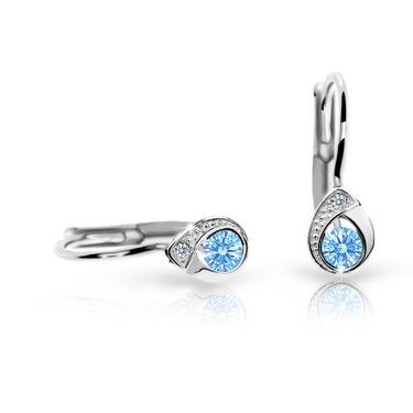 Dětské náušnice Danfil kapky C1898 z bílého zlata s kamínkem Arctic Blue, zapínání klapka