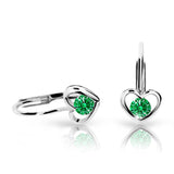 Dětské náušnice Danfil srdíčka C1943 z bílého zlata s kamínkem Emerald Green, zapínání klapka
