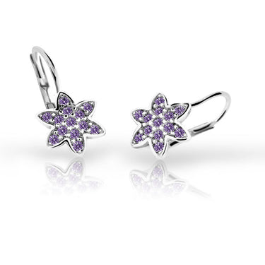 Dětské náušnice Danfil kytičky C2206 z bílého zlata s kamínky Amethyst, zapínání klapka