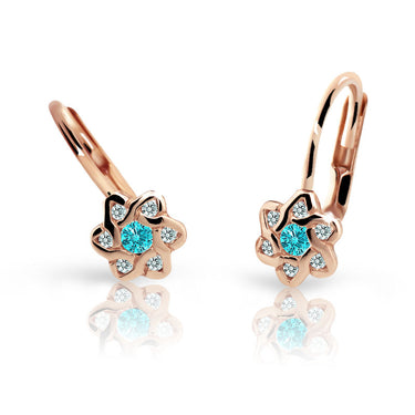 Dětské náušnice Danfil kytičky C2149 z růžového zlata s kamínkem Mint Green, zapínání klapka