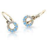 Dětské náušnice Danfil C2154 ze žlutého zlata s kamínky Arctic Blue, zapínání brizura