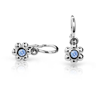 Dětské náušnice Danfil kytičky C2031 z bílého zlata s kamínkem Arctic Blue, zapínání brizura