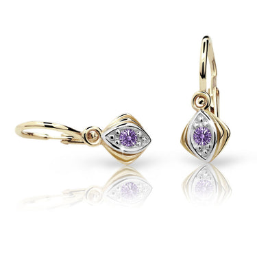 Dětské náušnice Danfil C1897 ze žlutého zlata s kamínkem Amethyst, zapínání brizura