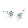 Dětské náušnice Danfil kytičky C2202 z bílého zlata s kamínkem Emerald Green, zapínání brizura