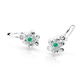 Dětské náušnice Danfil kytičky C2202 z bílého zlata s kamínkem Emerald Green, zapínání brizura