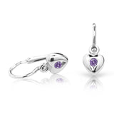 Dětské náušnice Danfil srdíčka C1556 z bílého zlata s kamínkem Amethyst, zapínání brizura