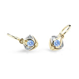Dětské náušnice Danfil C2217 ze žlutého zlata s kamínkem Arctic Blue, zapínání brizura