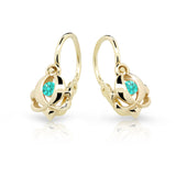 Dětské náušnice Danfil C2218 ze žlutého zlata s kamínkem Mint Green, zapínání brizura
