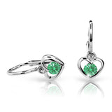 Dětské náušnice Danfil srdíčka C1943 z bílého zlata s kamínkem Emerald Green, zapínání brizura