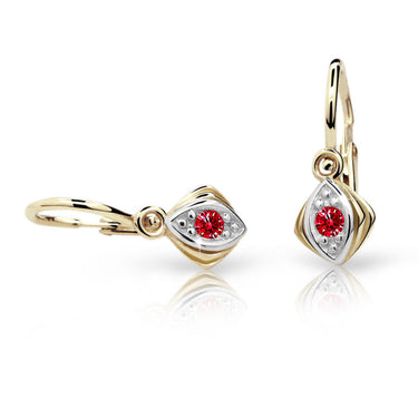 Dětské náušnice Danfil C1897 ze žlutého zlata s kamínkem Ruby Dark, zapínání brizura
