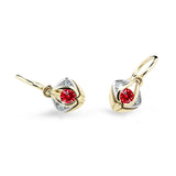 Dětské náušnice Danfil C2217 ze žlutého zlata s kamínkem Ruby Dark, zapínání brizura
