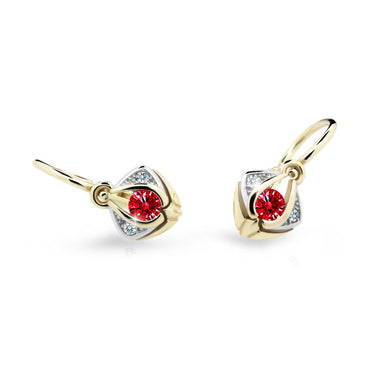 Dětské náušnice Danfil C2217 ze žlutého zlata s kamínkem Ruby Dark, zapínání brizura