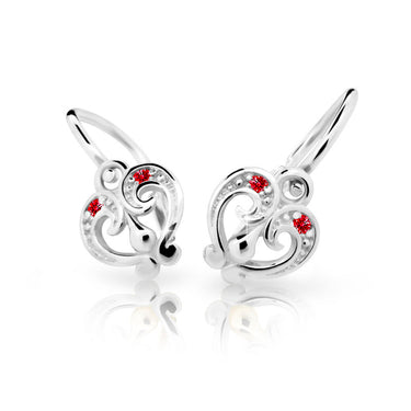 Dětské náušnice Danfil C2211 z bílého zlata s kamínky Ruby Dark, zapínání brizura