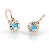 Dětské náušnice Danfil kytičky C2178 z růžového zlata s kamínkem Arctic Blue, zapínání brizura