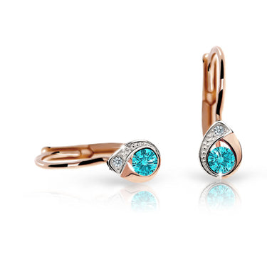 Dětské náušnice Danfil kapky C1898 z růžového zlata s kamínkem Mint Green, zapínání klapka