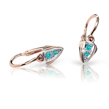 Dětské náušnice Danfil C1899 z růžového zlata s kamínky Mint Green, zapínání brizura