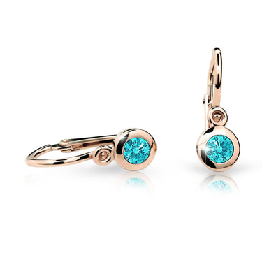 Dětské náušnice Danfil C1537 z růžového zlata s kamínkem Mint Green, zapínání brizura