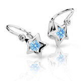 Dětské náušnice Danfil hvězdičky C1942 z bílého zlata s kamínkem Arctic Blue, zapínání brizura