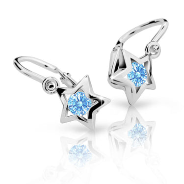 Dětské náušnice Danfil hvězdičky C1942 z bílého zlata s kamínkem Arctic Blue, zapínání brizura