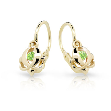 Dětské náušnice Danfil C2218 ze žlutého zlata s kamínkem Peridot Green, zapínání brizura