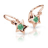 Dětské náušnice Danfil hvězdičky C1942 z růžového zlata s kamínkem Emerald Green, zapínání brizura