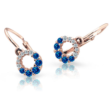 Dětské náušnice Danfil C2154 z růžového zlata s kamínky Dark Blue, zapínání brizura