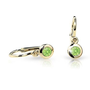 Dětské náušnice Danfil C1537 ze žlutého zlata s kamínkem Peridot Green, zapínání brizura